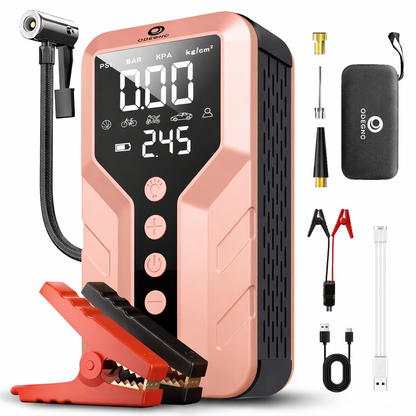ODEGNC 6000A Portable Jump Starter with Air Compressor, 12V Car Battery Booster, 150 PSI, 25000mAh, – Sakura Pink / Red / Pink / Rose Gold